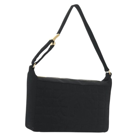CHANEL COCO Mark Choco Bar Shoulder Bag Cotton Black Gold CC Auth BA4599 - Picture 1 of 16